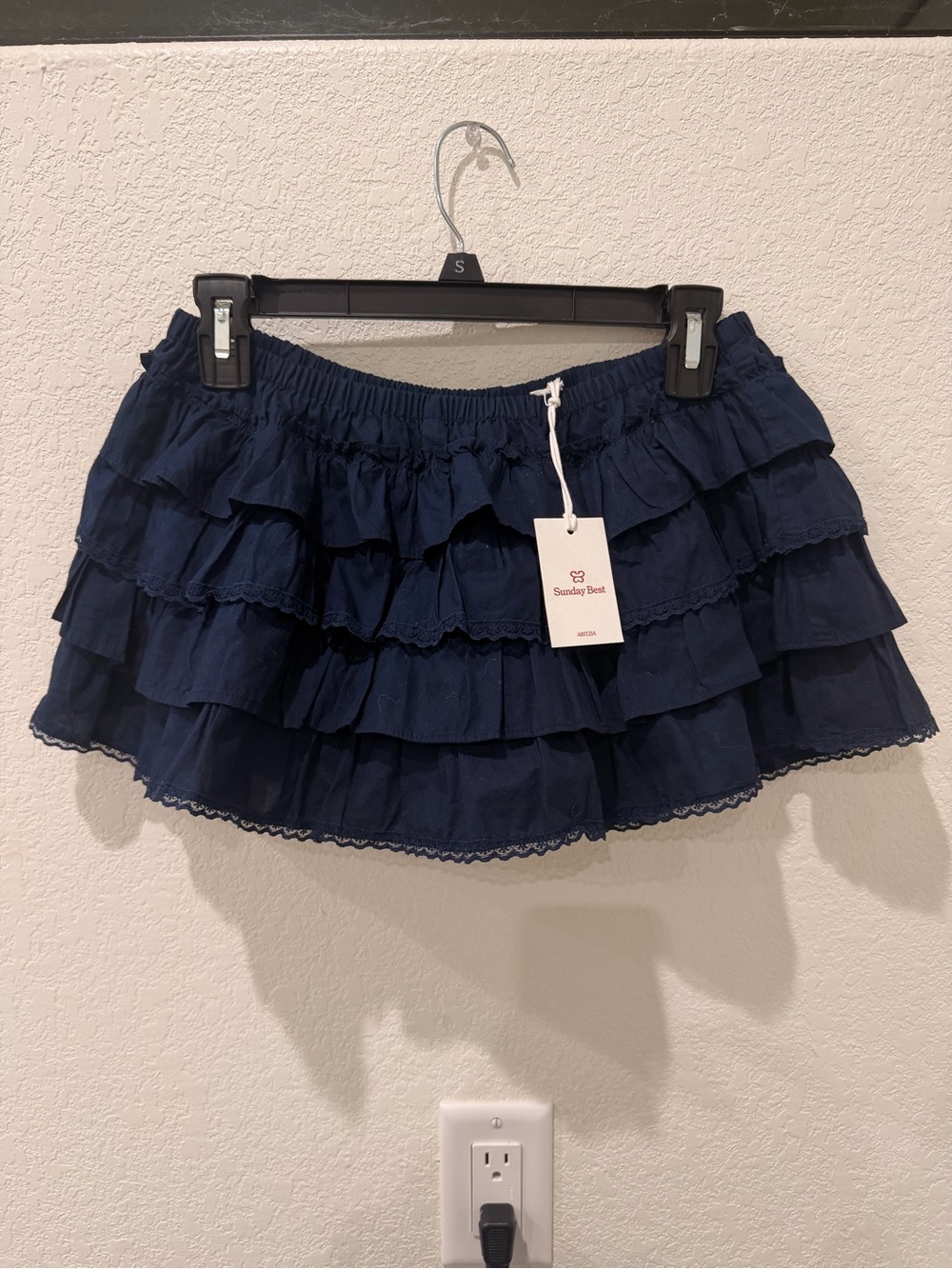 Aritzia Navy Tiered Ruffle Mini Skirt